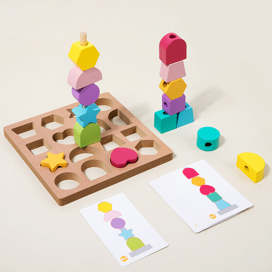 Children's Enlightenment Color Shape Cognition Rope Wooden Puzzle Bead Matching Hand Eye Coordination Montessori Early Education Toys