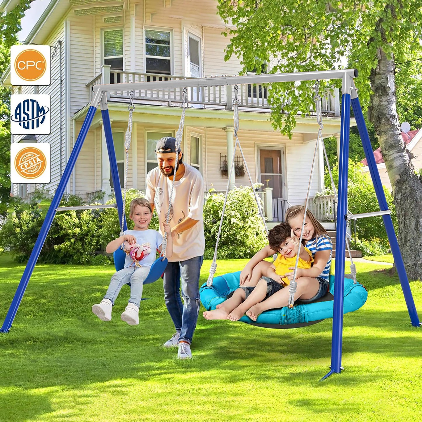 Kids Metal Swing Set for Backyard Outdoor Playground Two Functional Swing Set For Kids Outdoor Equipment