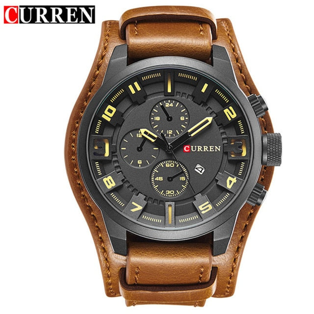 CURREN Mens Watches Military Sports Men Watch Quartz Date Clock Casual Leather Wrist Watch Relogio Masculino 8225