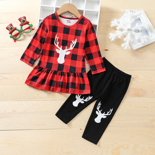 Baby/Girls Clothes Autumn Winter Girls Pullover Antler Printing Tops Trousers 2Pcs Set Suit Children's Clothing