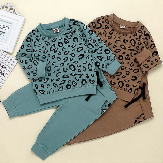 Kids Clothing Set  Print Baby Girl Clothing Infant Baby Girl Boy Leopard Print T-shirt Sweater Coat Tops Pants Outfits