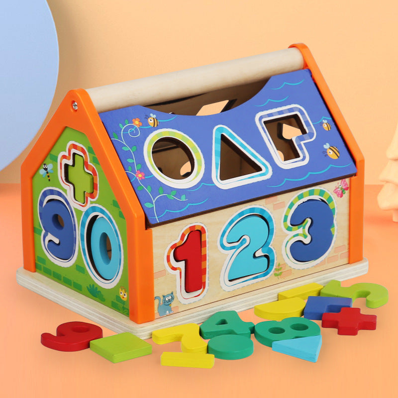 Children's wooden building blocks exercise hand eye coordination shape number cognition early education shape number house puzzle toys