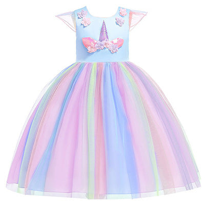 Kids Dress Mesh Unicorn Princess Girl Dress