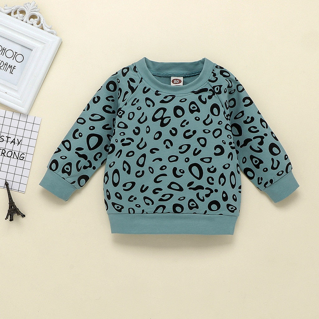 Kids Clothing Set  Print Baby Girl Clothing Infant Baby Girl Boy Leopard Print T-shirt Sweater Coat Tops Pants Outfits