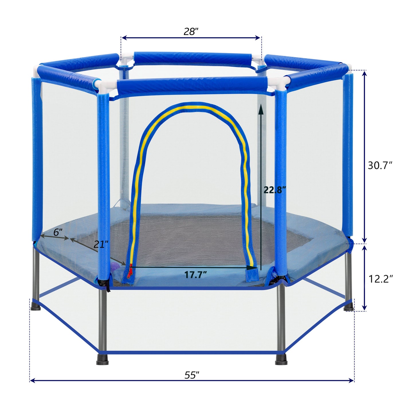 55'' Toddlers Trampoline with Safety Enclosure Net and Balls, Indoor Outdoor Mini Trampoline for Kids