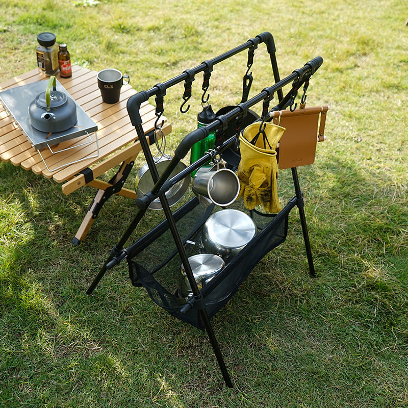 Outdoor camping folding shelf camping car drying rack drying net drying rack storage rack[Multifunctional Folding Storage Rack]Can be used to hang kitchen utensils, clothes, camping, barbecue, courtyard, bonfire party and other sundries.