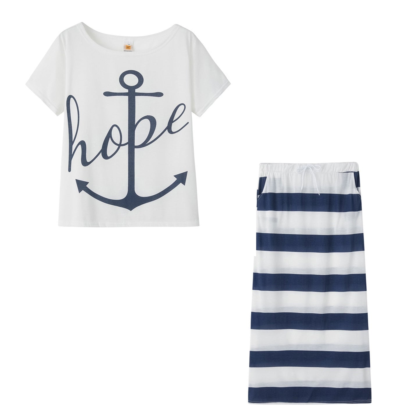 New European and American Navy Style Casual Set Womens Boat Anchor Print Womens Short Sleeve Set Women