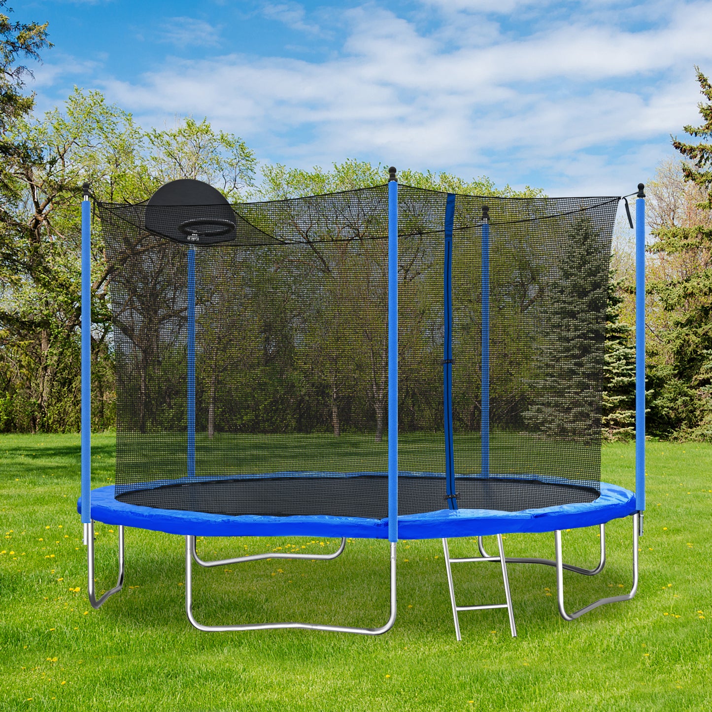 12FT Trampoline for Adults & Kids with Basketball Hoop, Outdoor Trampolines w/Ladder and Safety Enclosure Net for Kids and adult