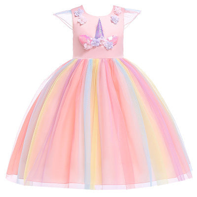 Kids Dress Mesh Unicorn Princess Girl Dress