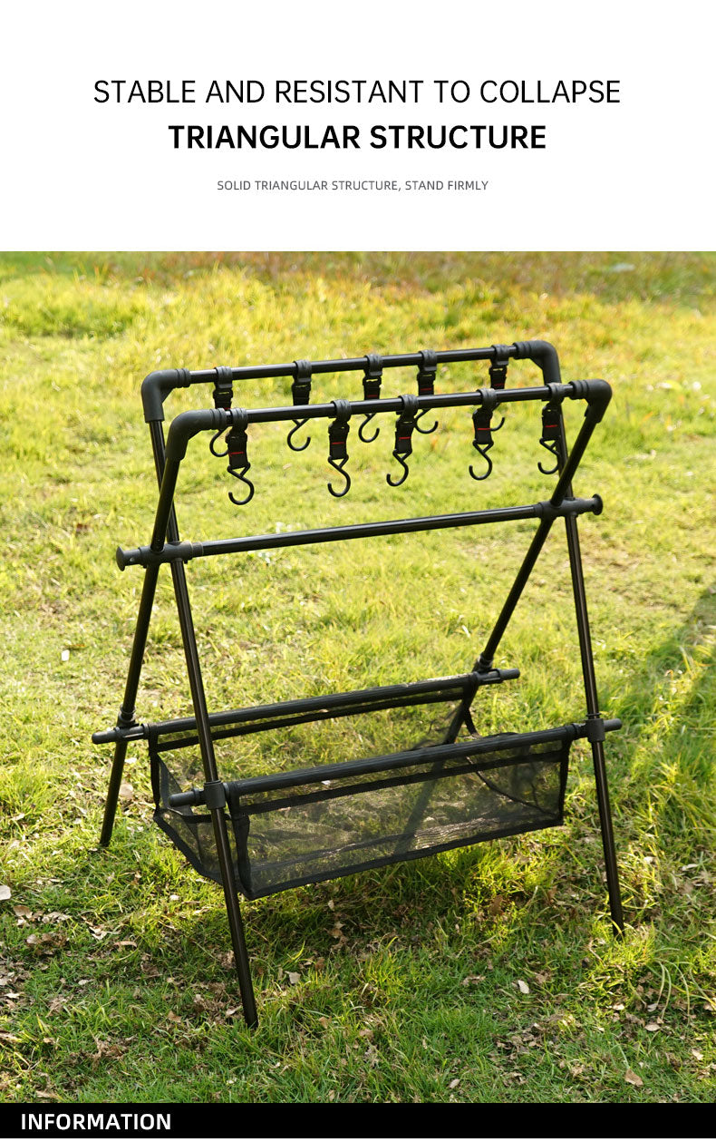 Outdoor camping folding shelf camping car drying rack drying net drying rack storage rack[Multifunctional Folding Storage Rack]Can be used to hang kitchen utensils, clothes, camping, barbecue, courtyard, bonfire party and other sundries.