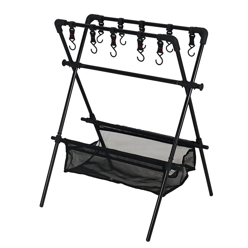 Outdoor camping folding shelf camping car drying rack drying net drying rack storage rack[Multifunctional Folding Storage Rack]Can be used to hang kitchen utensils, clothes, camping, barbecue, courtyard, bonfire party and other sundries.