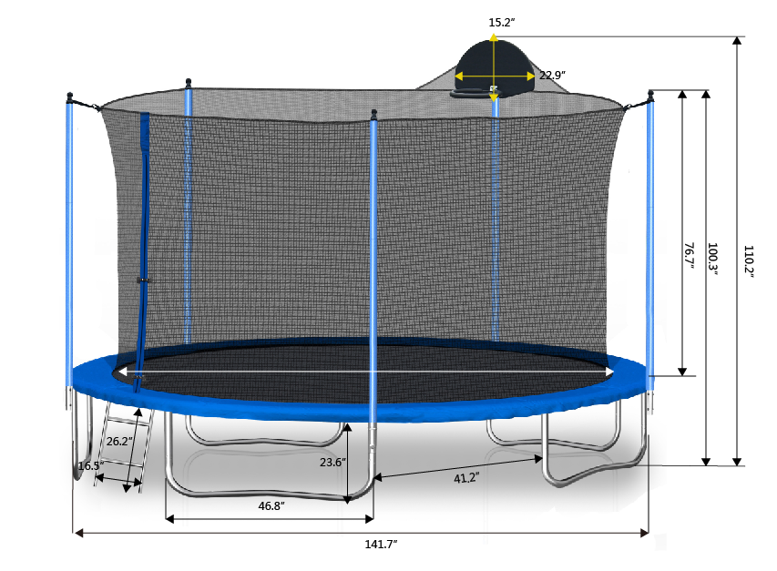 12FT Trampoline for Adults & Kids with Basketball Hoop, Outdoor Trampolines w/Ladder and Safety Enclosure Net for Kids and adult