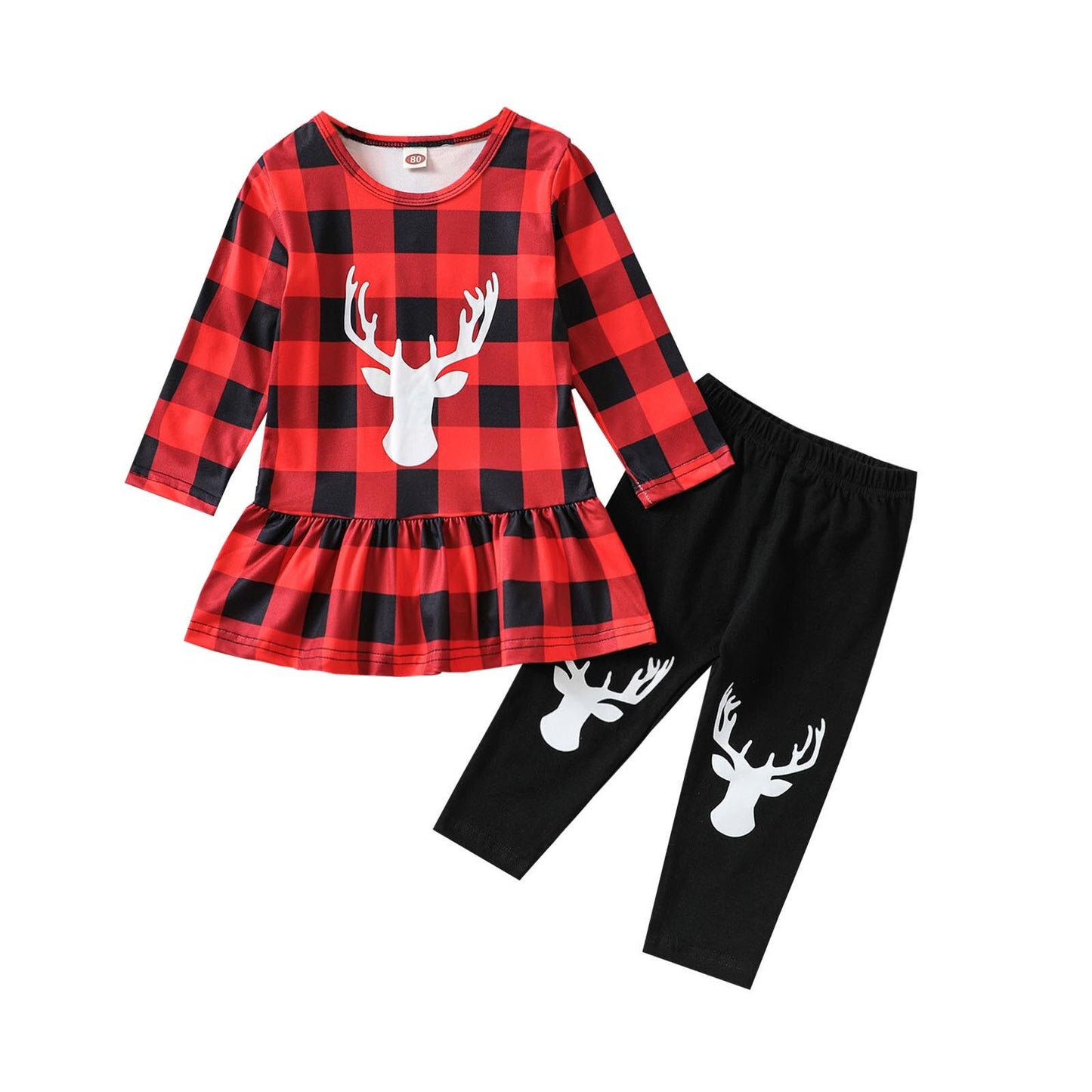 Baby/Girls Clothes Autumn Winter Girls Pullover Antler Printing Tops Trousers 2Pcs Set Suit Children's Clothing