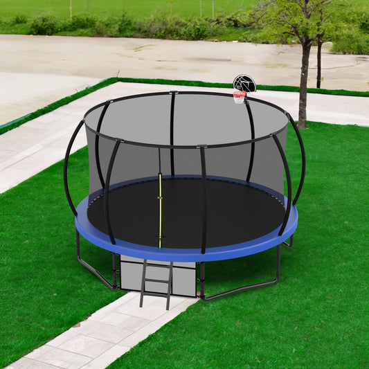 12FT Recreational Kids Trampoline with Safety Enclosure Net & Ladder, Outdoor Recreational Trampolines