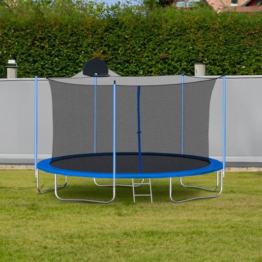 12FT Trampoline for Adults & Kids with Basketball Hoop, Outdoor Trampolines w/Ladder and Safety Enclosure Net for Kids and adult