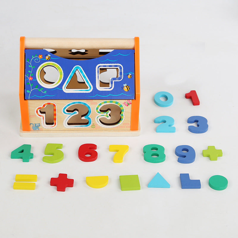 Children's wooden building blocks exercise hand eye coordination shape number cognition early education shape number house puzzle toys