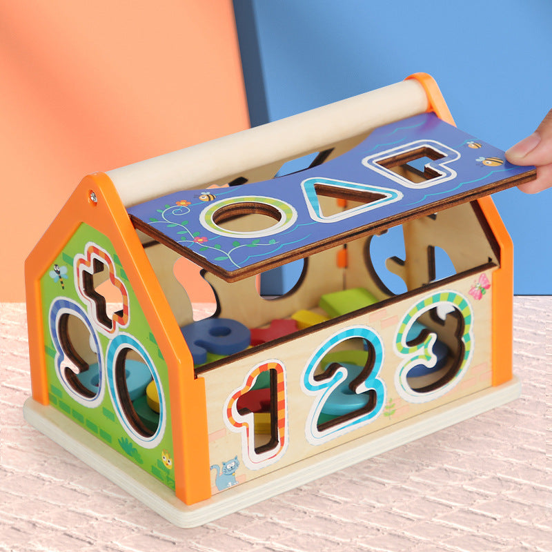 Children's wooden building blocks exercise hand eye coordination shape number cognition early education shape number house puzzle toys