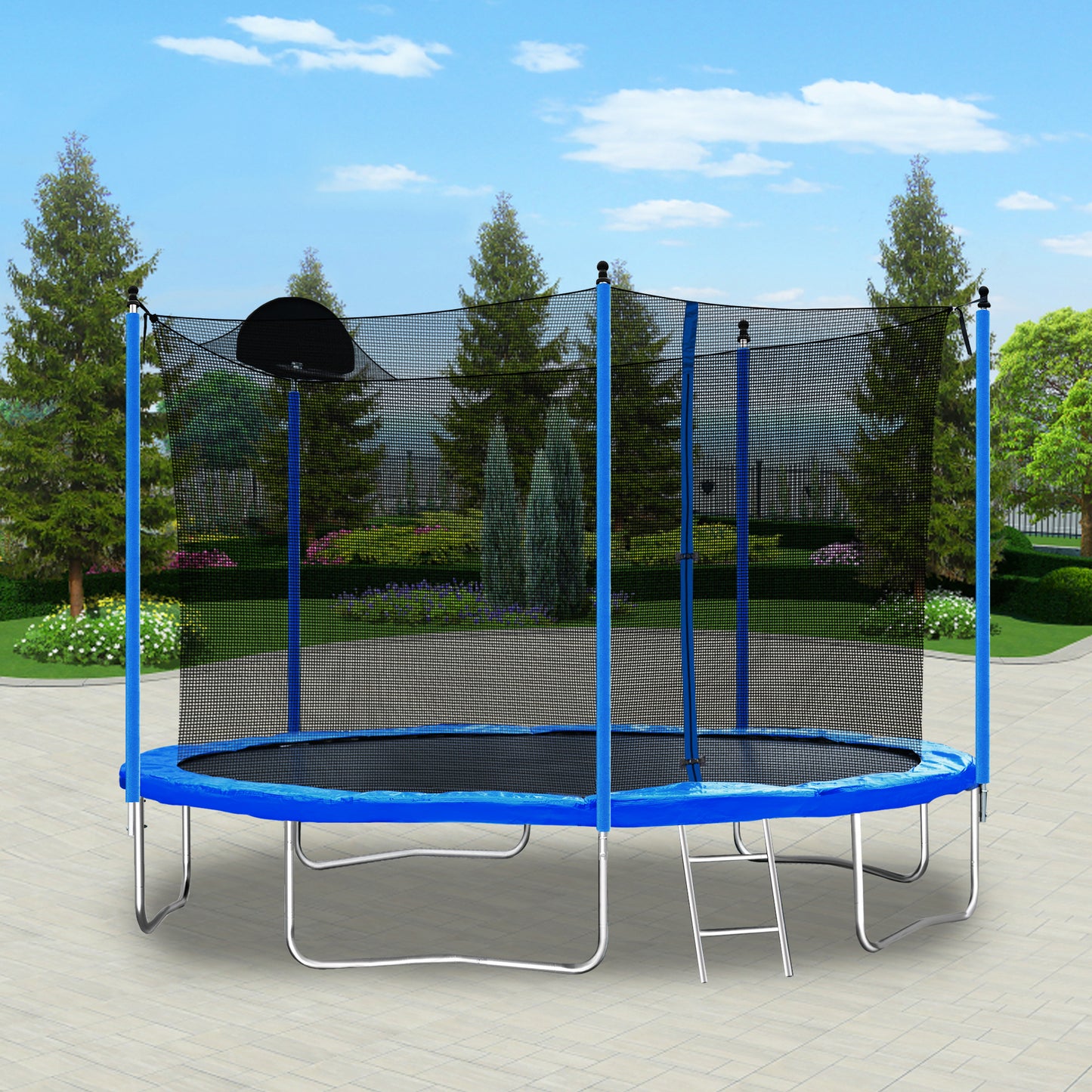 12FT Trampoline for Adults & Kids with Basketball Hoop, Outdoor Trampolines w/Ladder and Safety Enclosure Net for Kids and adult